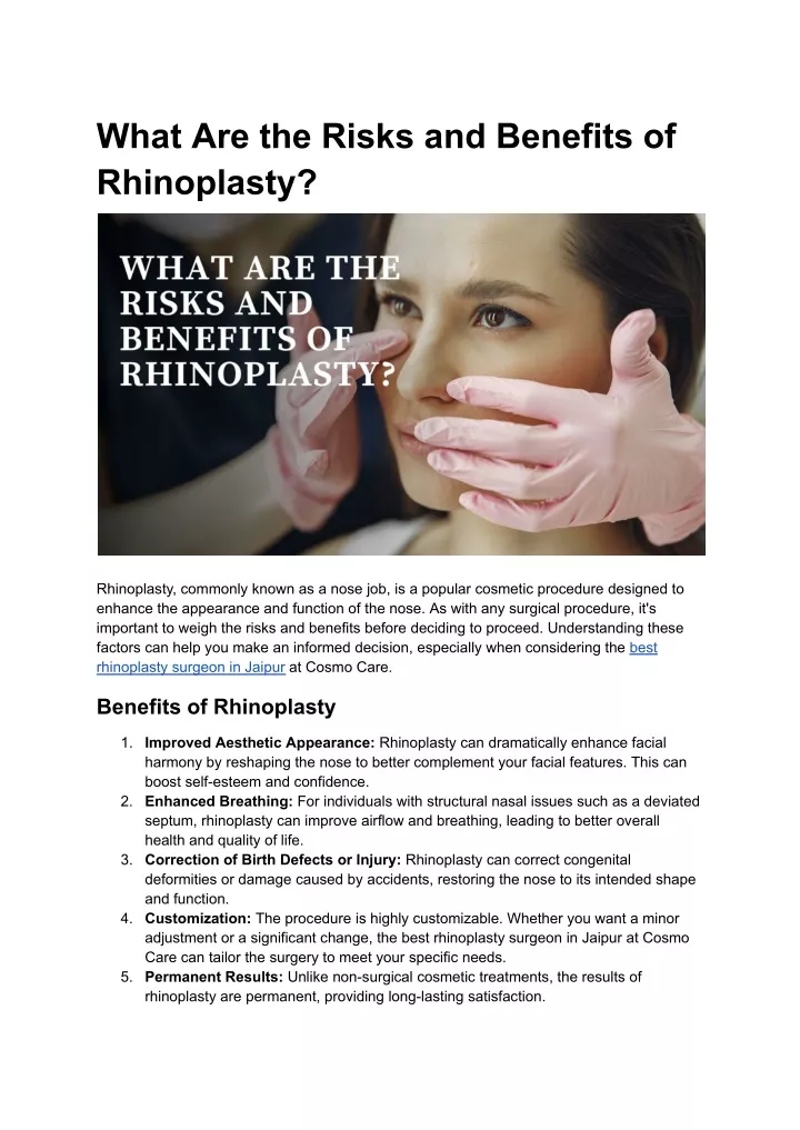 what are the risks and benefits of rhinoplasty