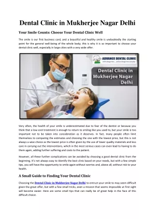 Dental Clinic in Mukherjee Nagar Delhi - Advance Dental Clinic