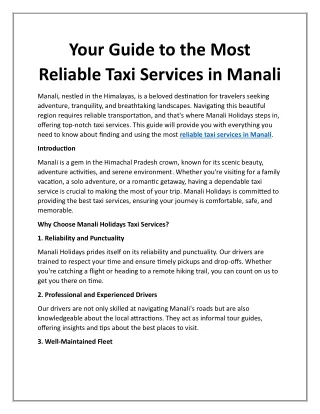 Your Guide to the Most Reliable Taxi Services in Manali