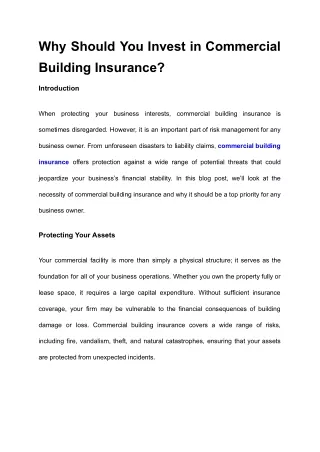 Why Should You Invest in Commercial Building Insurance?