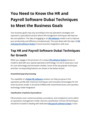 You Need to Know the HR and Payroll Software Dubai Techniques to Meet the Business Goals