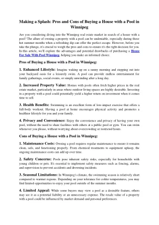 making a splash pros and cons of buying a house