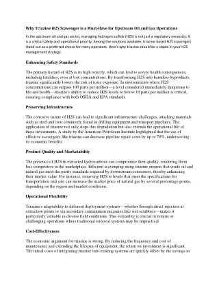 Why Triazine H2S Scavenger is a Must-Have for upstream oil and gas operations