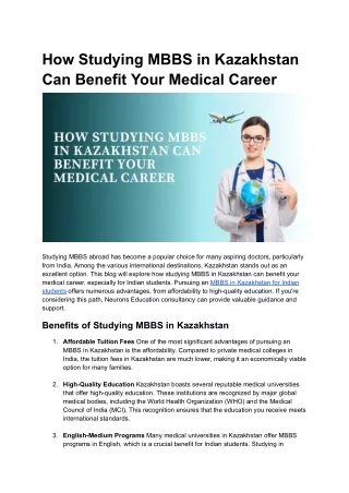 How Studying MBBS in Kazakhstan Can Benefit Your Medical Career