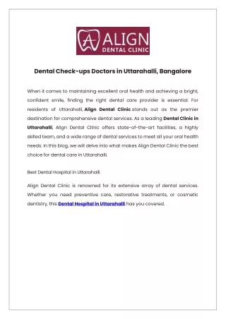 Dental Check-ups Doctors in Uttarahalli, Bangalore