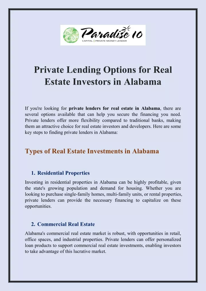 private lending options for real estate investors