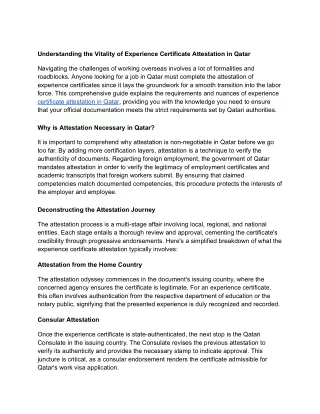 Understanding the Vitality of Experience Certificate Attestation in Qatar