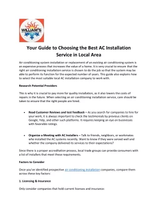 Your Guide to Choosing the Best AC Installation Service in Local Area