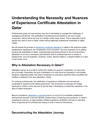 Understanding the Necessity and Nuances of Experience Certificate Attestation in Qatar