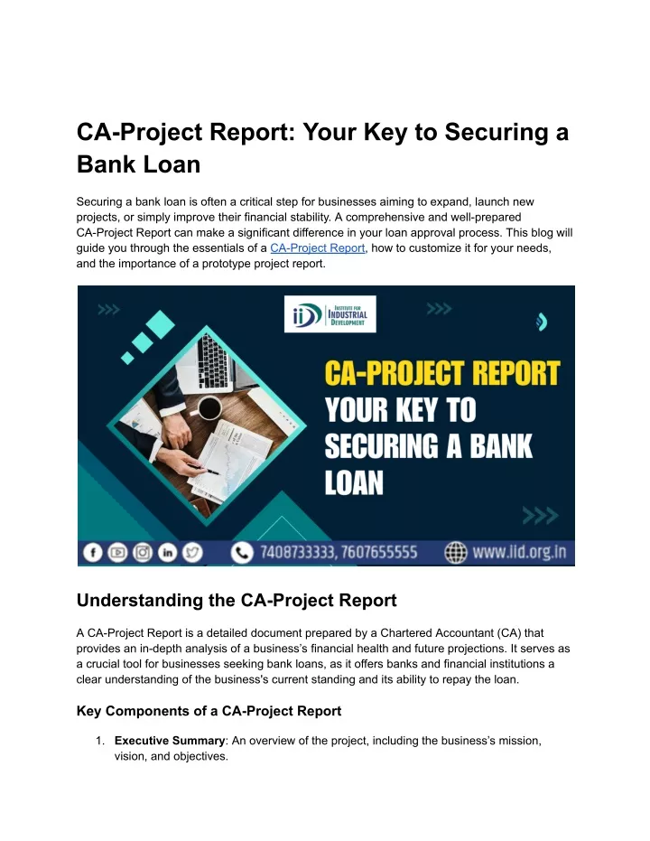 ca project report your key to securing a bank loan