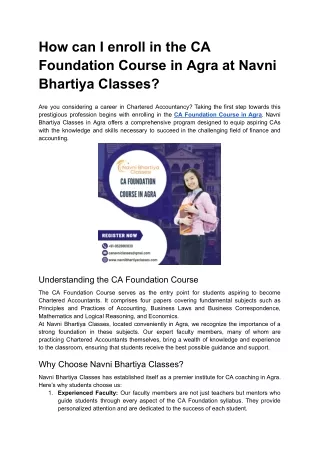 How can I enroll in the CA Foundation Course in Agra at Navni Bhartiya Classes