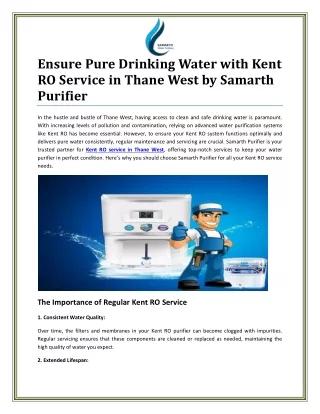 Reliable Kent RO Service in Thane West for Pure and Safe Water