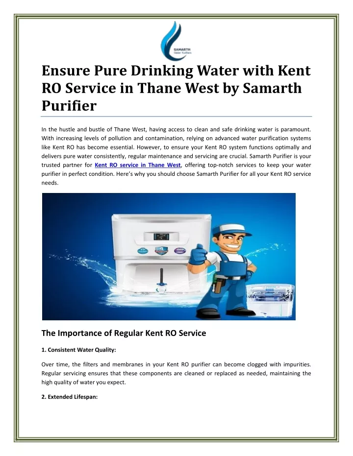 ensure pure drinking water with kent ro service