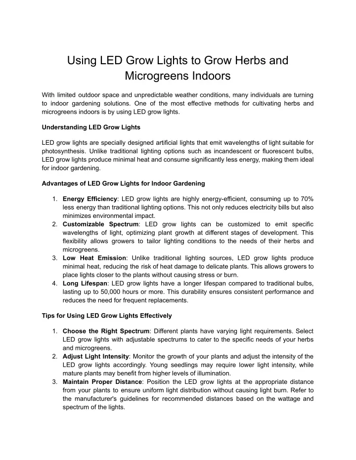 using led grow lights to grow herbs