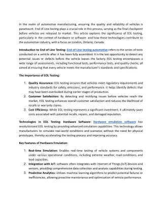 End of Line Testing in Automotive Manufacturing