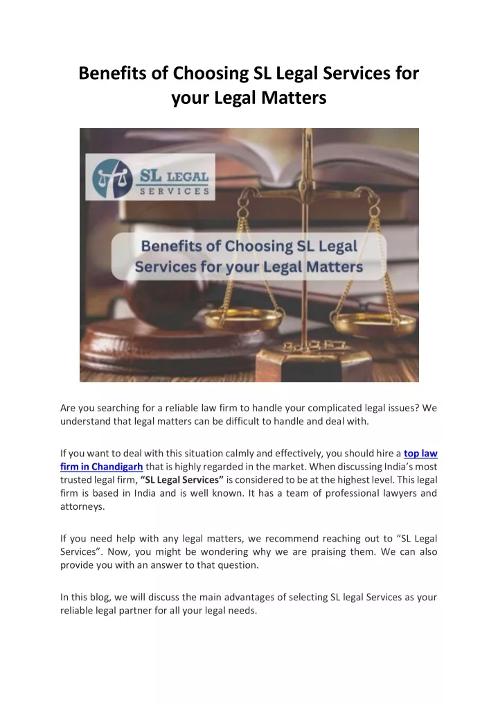 benefits of choosing sl legal services for your