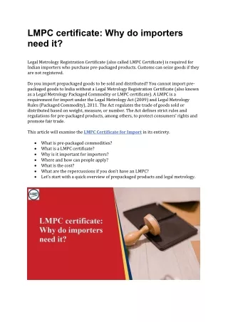 LMPC certificate: Why do importers need it?
