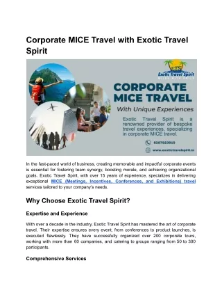 Corporate MICE Travel with Exotic Travel Spirit