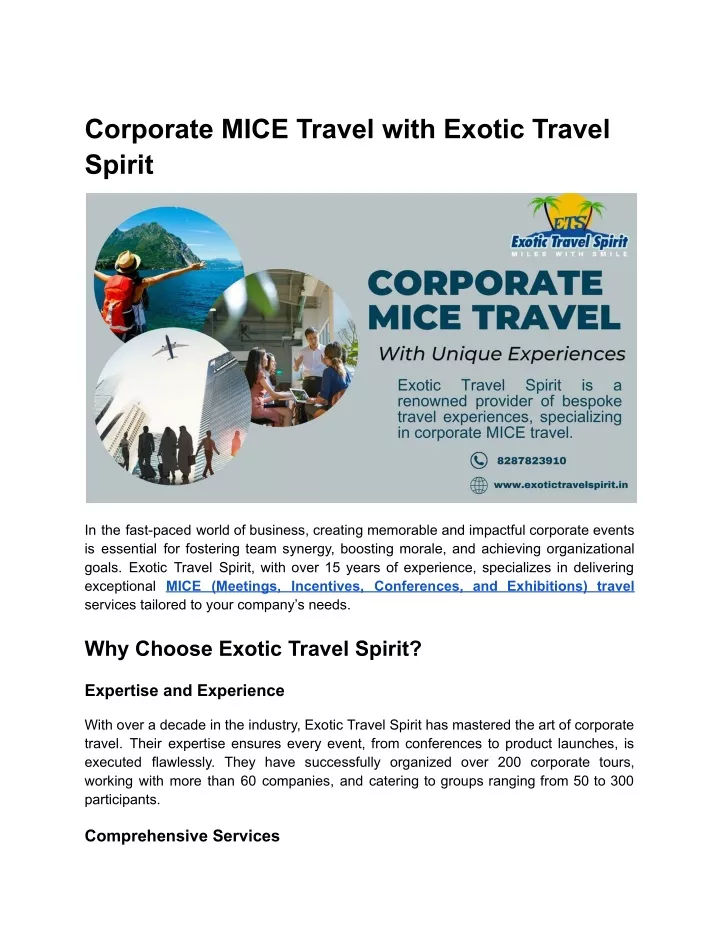 corporate mice travel with exotic travel spirit