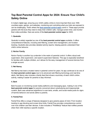 Top Best Parental Control Apps for 2024: Ensure Your Child's Safety Online