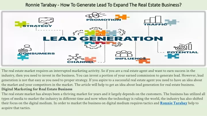 ronnie tarabay how to generate lead to expand the real estate business