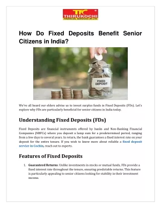 How Do Fixed Deposits Benefit Senior Citizens in India