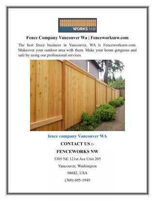 Fence Company Vancouver Wa Fenceworksnw