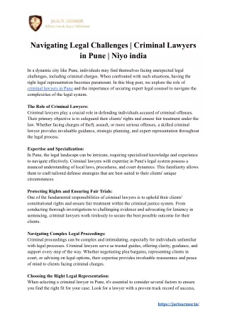 Navigating Legal Challenges | Criminal Lawyers in Pune | Niyo India