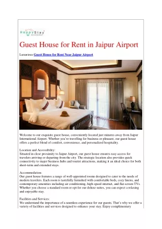 Guest House for Rent in Jaipur Airport