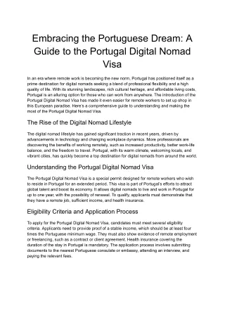 Embracing the Portuguese Dream: A Guide to the Portugal Digital Nomad Visa