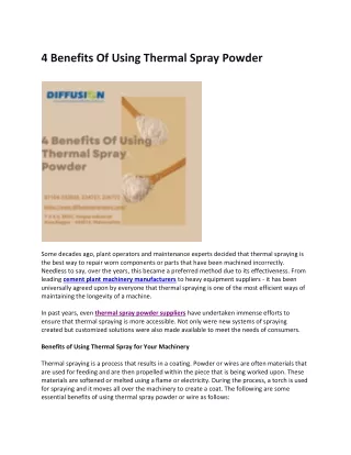 4 Benefits Of Using Thermal Spray Powder