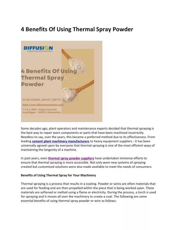 4 benefits of using thermal spray powder