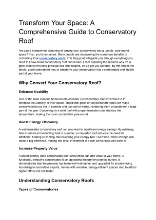 A Comprehensive Guide to Conservatory Roof