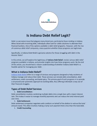 Is Indiana Debt Relief Legit?