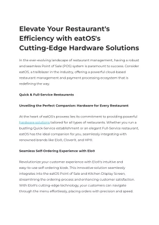 Elevate Your Restaurant's Efficiency with eatOS's Cutting-Edge Hardware Solutions