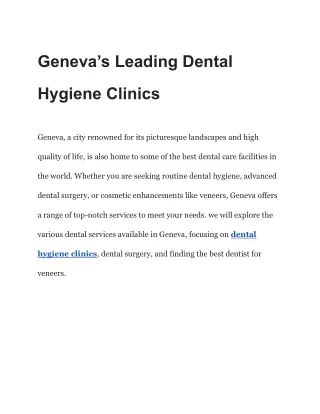 Geneva’s Leading Dental Hygiene Clinics