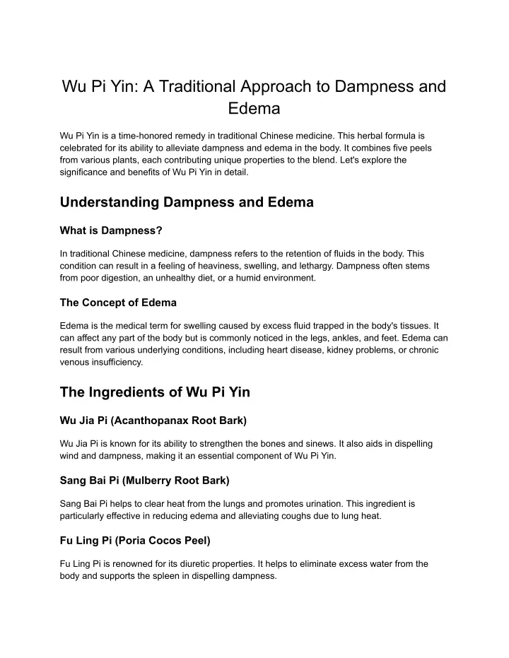 wu pi yin a traditional approach to dampness