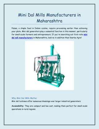 Mini Dal Mills Manufacturers in Maharashtra