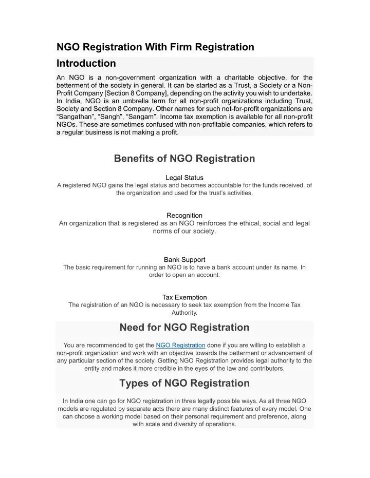 ngo registration with firm registration