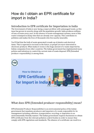 How do I obtain an EPR certificate for import in India?