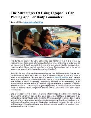 The Advantages Of Using Togopool’s Car Pooling App For Daily Commutes