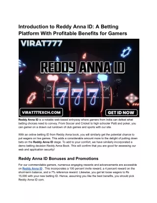 Introduction to Reddy Anna ID_A Betting Platform With Profitable Benefits for Gamers