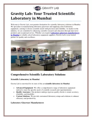 Comprehensive Scientific Laboratory Solutions in Mumbai