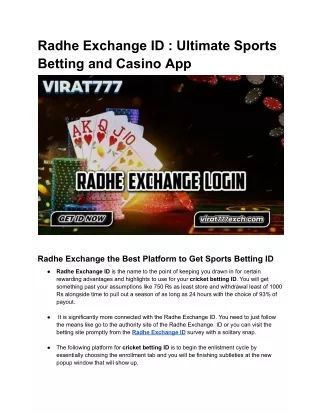 Radhe Exchange ID _ Ultimate Sports Betting and Casino App