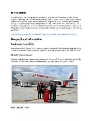 Avianca Airline Miami International Airport Information