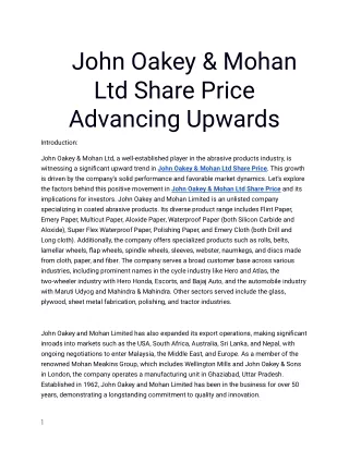 Discover the Best John Oakey & Mohan Ltd Share Price Exclusively at Planify