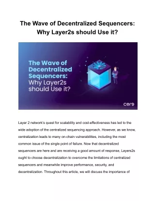the wave of decentralized sequencers why layer2s
