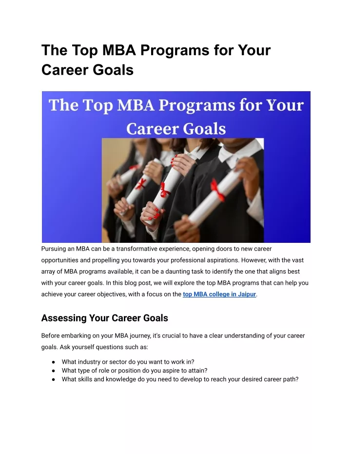 the top mba programs for your career goals