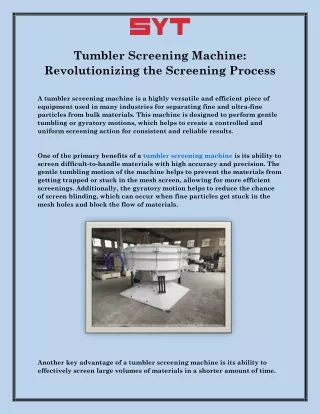 Tumbler Screening Machine: Revolutionizing the Screening Process