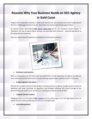 Reasons Why Your Business Needs an SEO Agency in Gold Coast